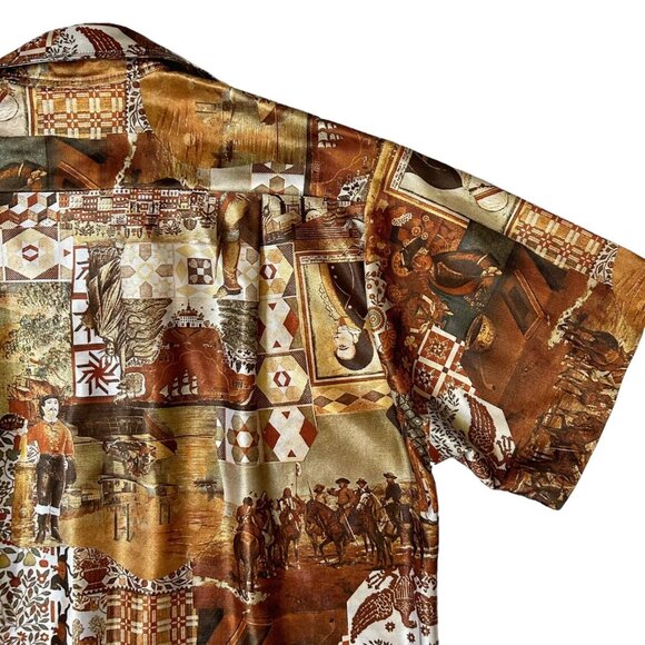 70s Vintage Novelty Print Button Up Shirt American History Folk Art Collage. - Picture 8 of 12
